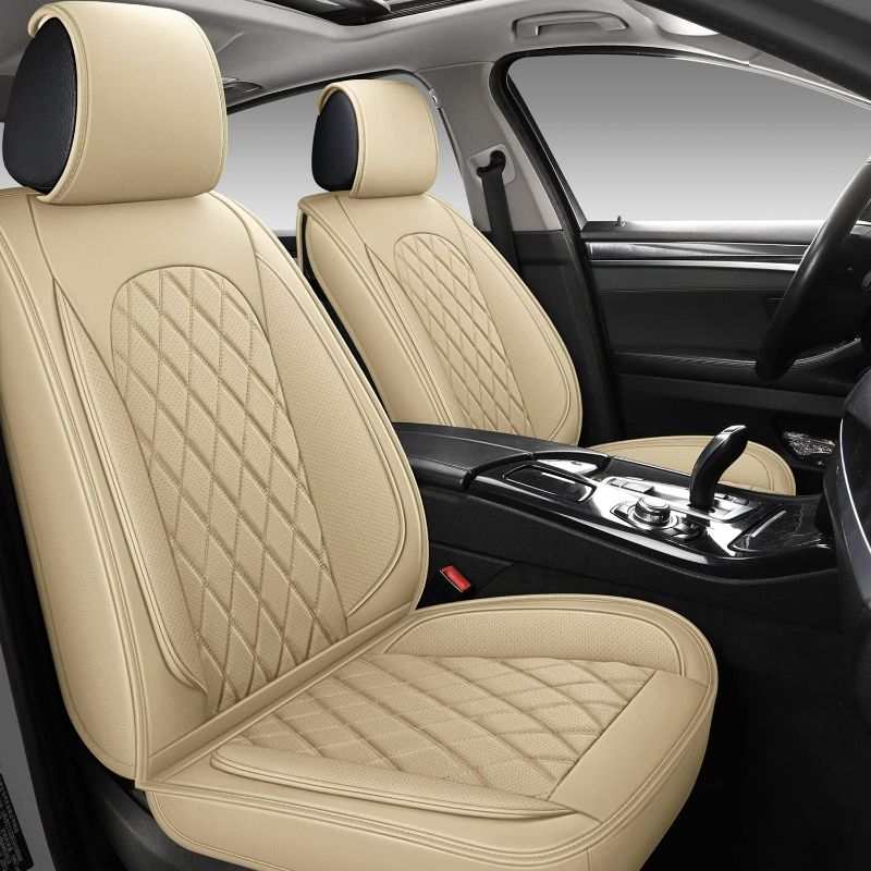 Photo 1 of LINGVIDO Waterproof Faux Leather Automotive Seat Covers, Sport Cushion Protector for Cars & SUV Trucks Universal Fit Carseat Protector (Front only, Beige)
