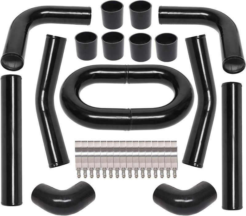 Photo 1 of 8Pcs Universal Aluminum Intercooler Piping U-Pipe Black Kit with T-Bolt Clamps and Black Coupler (8Pcs 3 Inch)

