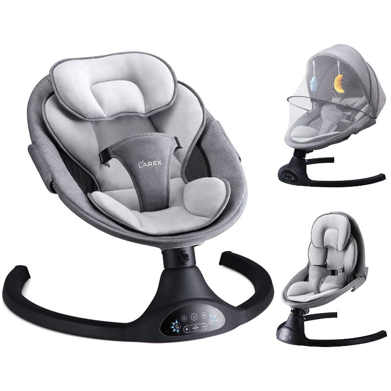 Photo 1 of Larex Baby Swing for Infants | Electric Bouncer for Babies,Portable Swing for Baby Boy Girl,Remote Control Indoor Baby Rocker with 5 Sway Speeds,1 Seat Positions,10 Music and Bluetooth
