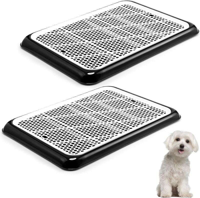 Photo 1 of Mifoci 2 Pcs Dog Potty Tray with Grid Portable Pet Litter Box Dog Training Toilet Puppy Pee Pad Holder Mesh Pad Tray Doggie Toilet Potty Trainer for Small Medium Large Dogs (19.7 x 14.2 Inch)
