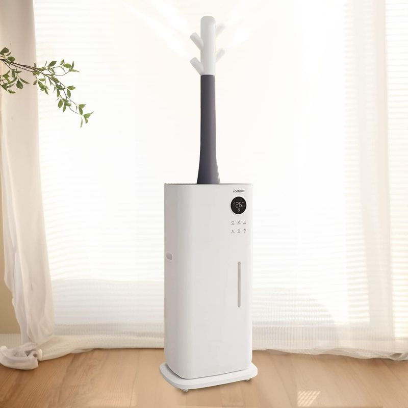 Photo 1 of Humidifiers for Home Large Room-YOKEKON Large Humidifier for Whole House 3000 sq ft, 5.3Gal/20L, Greenhouse, Commercial Branch Tube Design with 360° Nozzle Sets, Remote, White
