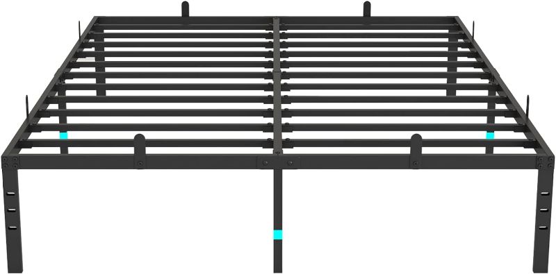 Photo 1 of Halitaa Full Size Bed Frame with 8 Mattress Holder, Easy to Assemble Noiseless Heavy Duty Platform Bed Frame with Lighted Strip, Black Metal, 18 Inch High, No Box Spring Needed
