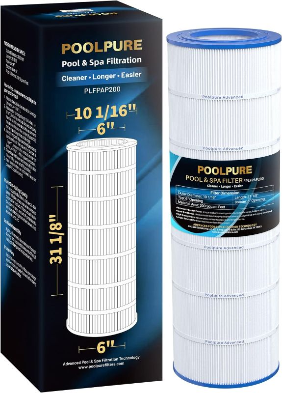 Photo 1 of POOLPURE PAP200 Pool Filter Replaces Pentair Clean and Clear 200, CC200, Unicel C-9419, Ultral-C5, PP-C5, Filbur FC-0688, R173217, 59054400, Aladdin 29902, Baleen AK-8005, PC-0688, 200 sq.ft Cartridge
