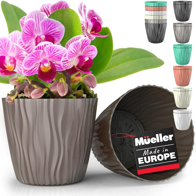 Photo 1 of Mueller Austria Plant and Flower Pot 2/1 Set, Heavy Duty 6 Inch European Made Stylish Indoor/Outdoor Decorative Planter, for All House Plants, Flowers, Herbs, Mocha
