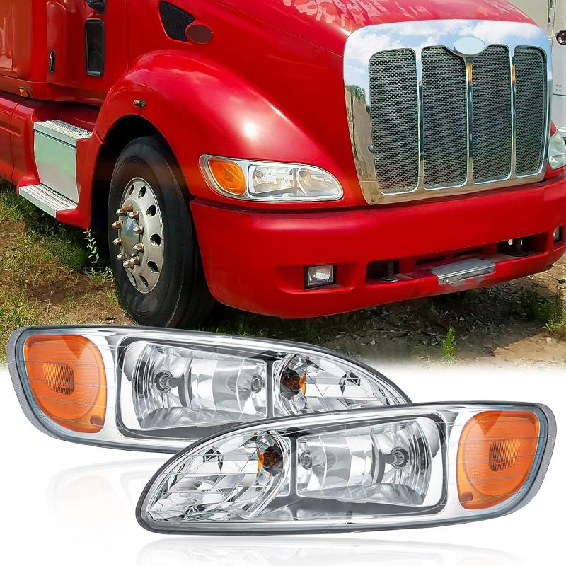 Photo 1 of SEPEY Headlights for Peterbilt 386, Replacement Headlights Headlamps Assembly with Bulb for 2005-2015 Peterbilt 330 335 325 384 337 340 348 382 386 387 Trucks, a Pair(left and right)
