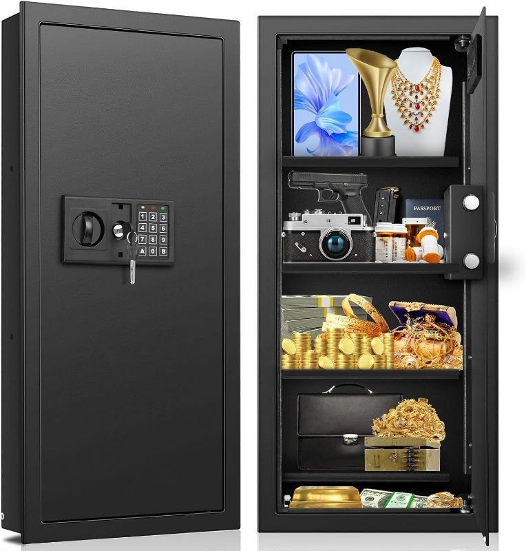 Photo 1 of 29.53" Tall Fireproof Wall Safes Between the Studs 16" Centers, Electronic Hidden Safe with Removable Shelf, Home Safe for Firearms, Money, Jewelry, Passport
