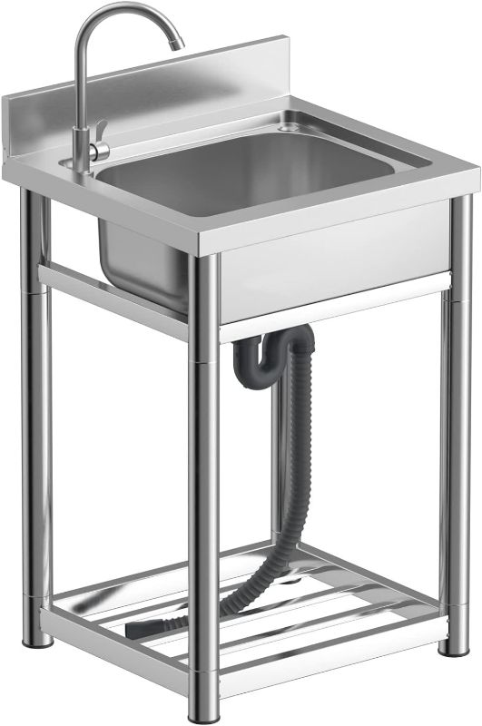 Photo 1 of Stainless Steel Utility Sink,Free-standing Kitchen Sink,Stainless Sink?utility Sink With Cabinet?commercial Sink?laundry Room Sink?garage Sink?mop Sink?metal Sink?outdoor Sink With Faucet ( Color : Le
