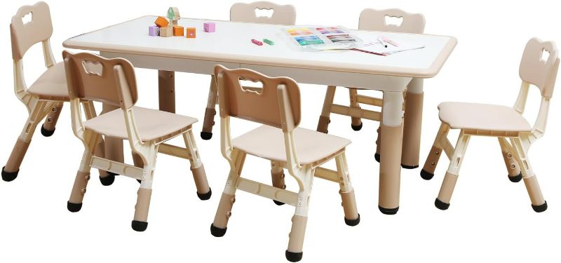 Photo 1 of Toddler Table and Chair Set for Boys & Girls Age 2-12,Kids Table and Chair Set, Children Height Adjustable Table with 6 Seats Preschool Table, Kids Daycare Table for Classrooms/Daycares /Homes
