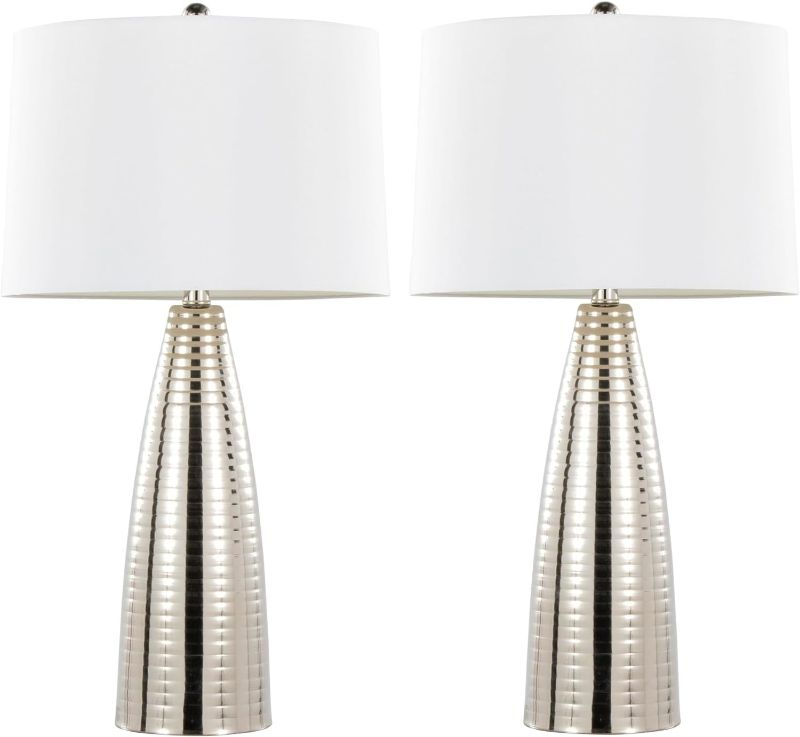 Photo 1 of LumiSource Maya 27.75" Contemporary Metal Table Lamp in Polished Nickel with White Linen Shade - Set of 2
