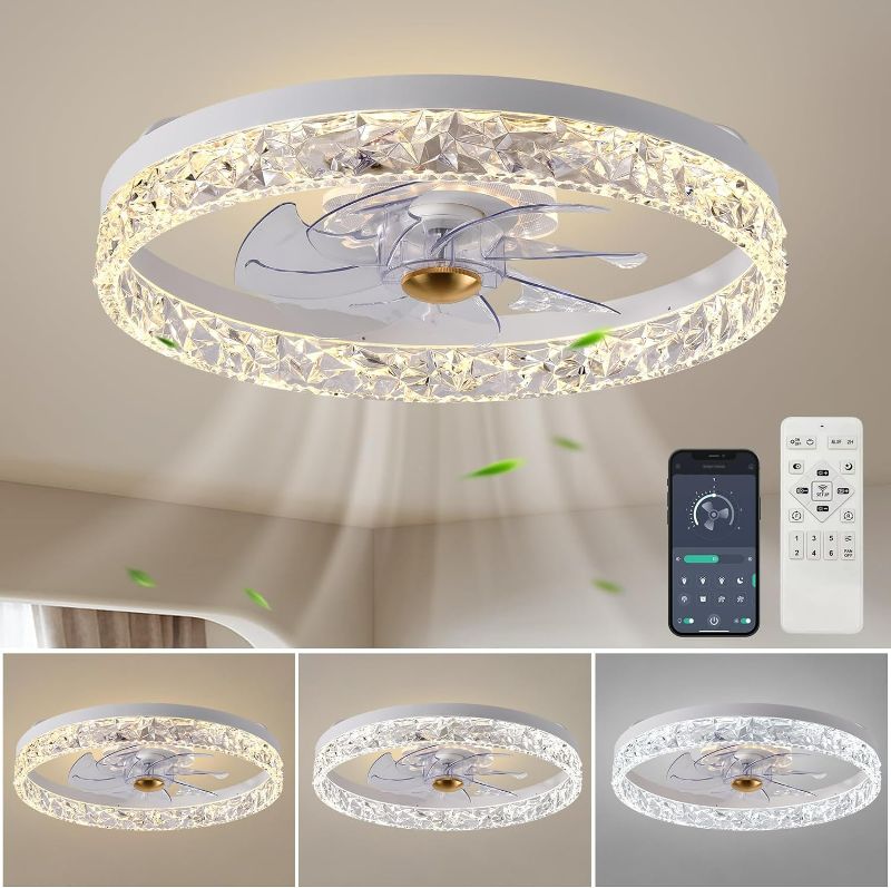Photo 1 of 2024 Upgraded Caxsrfyk Ceiling Fan 3098 White Ceiling Fans with Lights App & Remote Control, 6 Wind Speeds Modern Ceiling Fan, Timing & 3 Led Color Led Ceiling Fan for Bedroom, Living Room, Small Room
