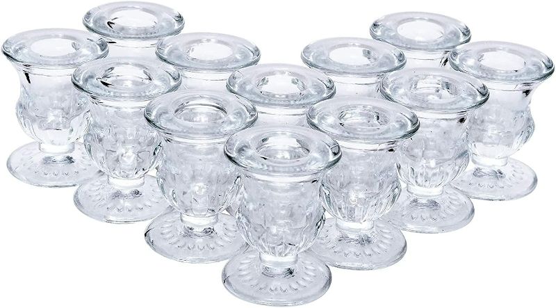 Photo 1 of Hosley® Elevate Your Decor with Set of 12 Glass Taper Candle Holders 2.5 Inches High, Perfect for Weddings, Parties, and Elegant Home Ambiance
