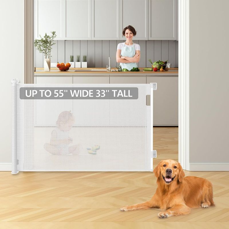 Photo 1 of Bulubaky Retractable Baby Gates Dog Gates, Sturdy Mesh Safety Child Gate, 33" Tall Extends up to 55" Wide Extra Long Sliding Gate for Doorway Hallway Stair Porch Gates for Kids or Pets Indoor Outdoor

