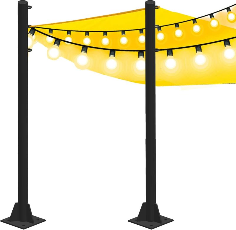 Photo 1 of Shade Sail Poles Kit Enlarged Diameter Thickening, 9Ft Sun Shade Sail Poles Support Awning Canopy, Outdoor Heavy Duty String Light Steel Pole Post for Outside Deck Patio Backyard Wedding
