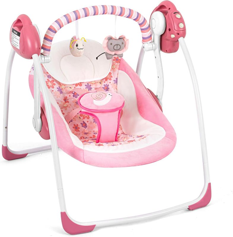 Photo 1 of Electric Baby Swing for Infants, Powered by Power Cord (Included) and Batteries for Indoor Outdoor Use, Easy-Fold Portable Baby Swing, for 0-9 Months 6-25 lbs
