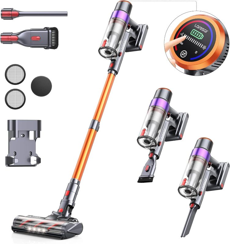 Photo 1 of Laresar Cordless Vacuum Cleaner, 450W/38000pa Stick Vacuum Cleaner with Touch Screen, Up to 55 Mins Runtime, Handheld Anti-Tangle Vacuum Cleaner, Edge Cleaning, Pet Hair, Carpet and Hardwood Floor
