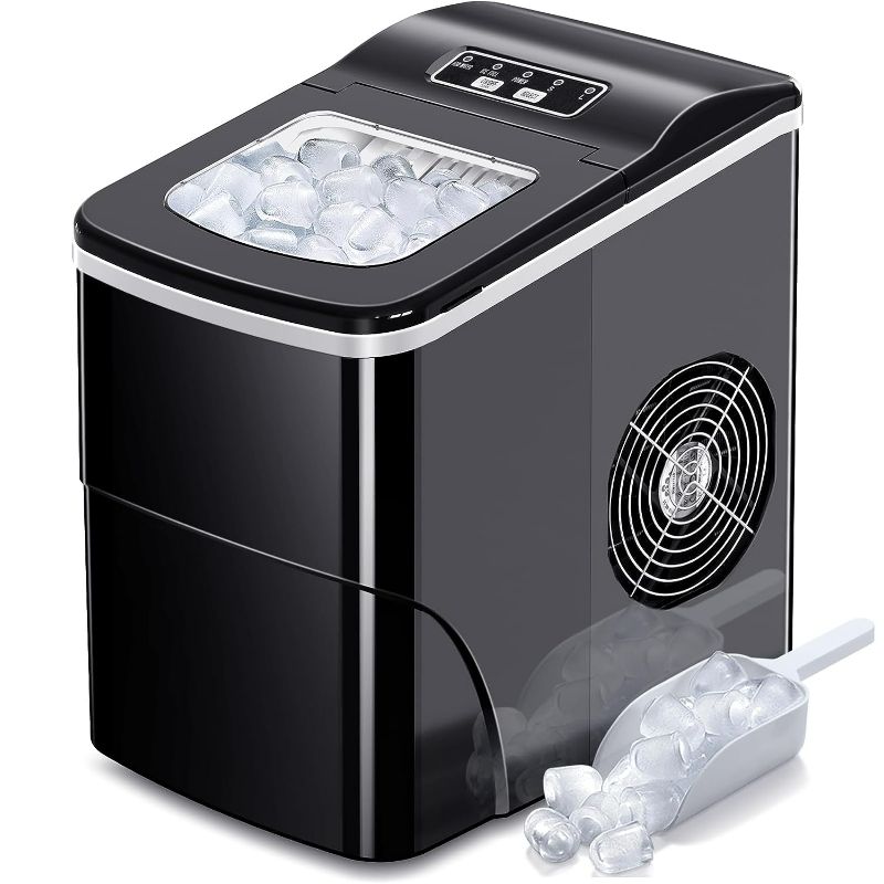 Photo 1 of AGLUCKY Ice Makers Countertop with Self-Cleaning, 26.5lbs/24hrs, 9 Cubes Ready in 6~8Mins, Portable Ice Machine with 2 Sizes Bullet Ice/Ice Scoop/Basket for Home/Kitchen/Office/Bar/Party, Black

