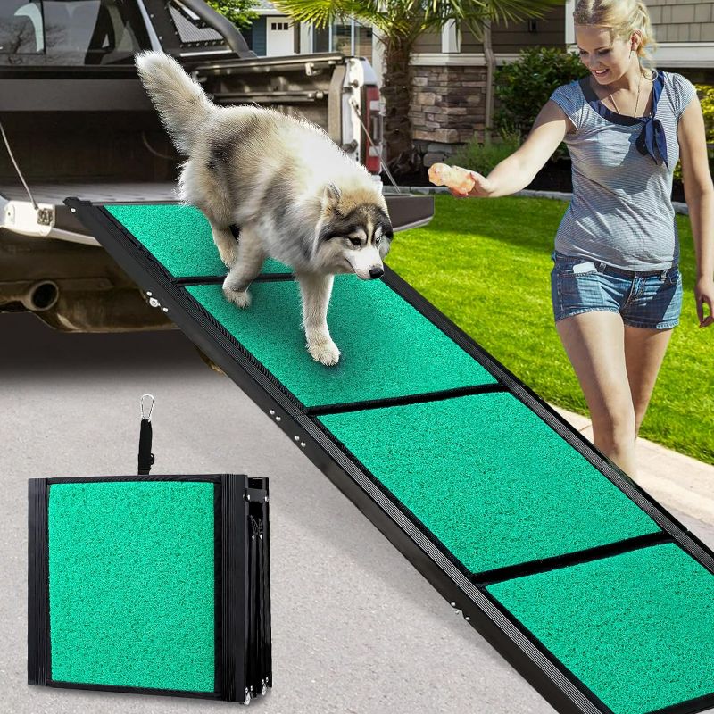 Photo 1 of Maximum Length 71" & Width 20" Large Dog Car Ramp, Folding Dog Ramp with Anti-Slip Surface, Pet Stairs Ramp for Dogs to Get Into a SUV,Truck & Outdoor Steps, Extra Long Dog Truck Ramp for Large Dogs
