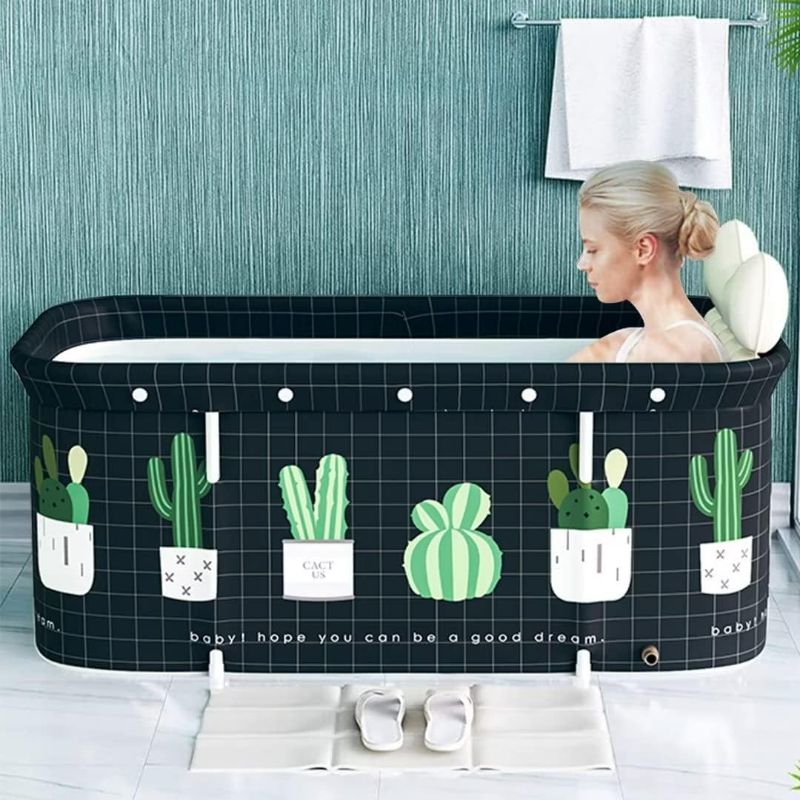 Photo 1 of Portable Foldable Bathtub, Separate Family Bathroom SPA Tub, Soaking Standing Bath Tub for Shower Stall, Efficient maintenance of temperature, Ideal for Hot bath ice bath 47.2x19.7x21.7inch(Cactus)
