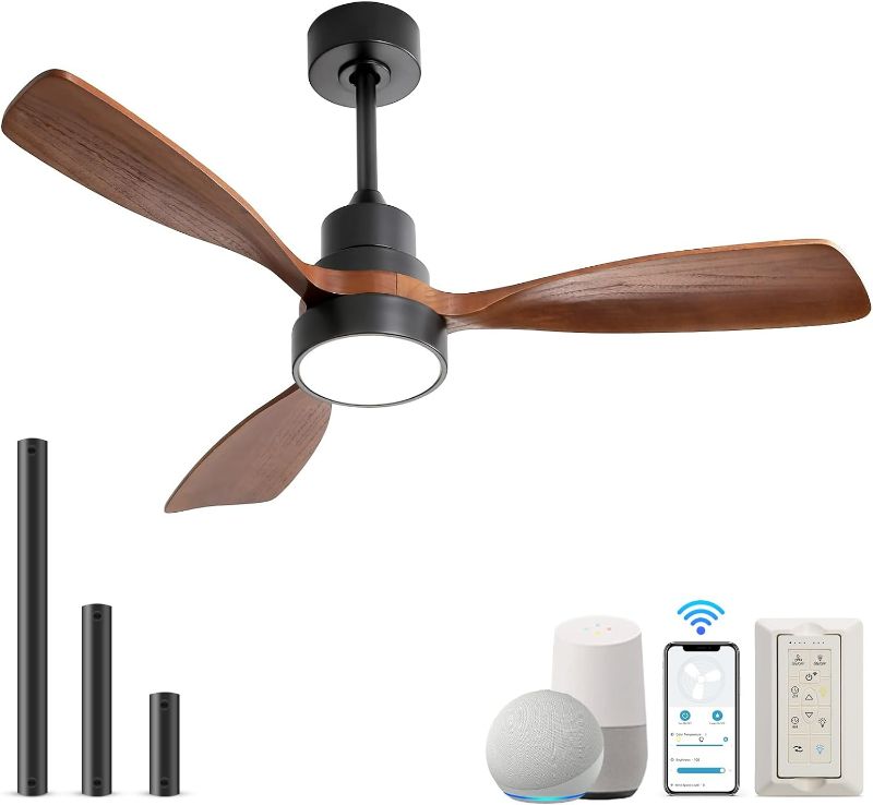 Photo 1 of Sofucor 48'' Ceiling Fan with Lights Remote Control, Dimmable 3 Colors Smart Ceiling Fan, 6 Speeds Modern Ceiling Fan with Timer, Reversible Wood Ceiling Fans for Bedroom Living Room Outdoor Patio
