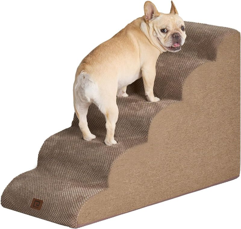Photo 1 of EHEYCIGA Curved Dog Stairs for High Beds 22.6" H, 5-Step Dog Steps for Small Dogs and Cats, Pet Stairs for High Bed Climbing, Non-Slip Balanced Pet Step Indoor, Camel
