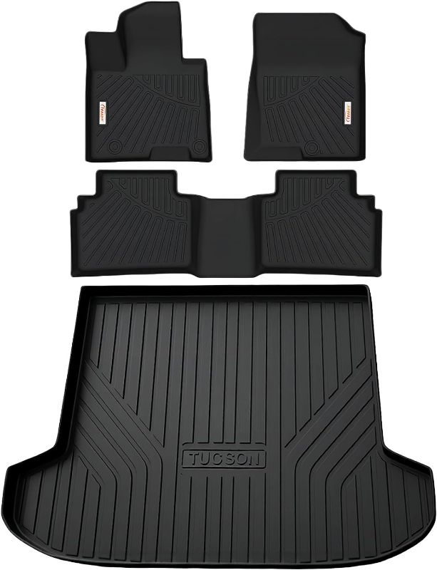 Photo 1 of TESSON Floor Mats Accessories 2 Row Liners Set &Cargo Liners Custom Fit for 2022 2023 2024 Hyundai Tucson(not for PHEV) All Weather Guard TPE Car Mats Carpet & Rear Trunk Mats

