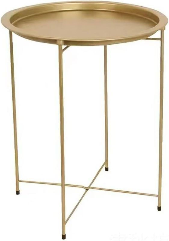 Photo 1 of TAUODUYY Iron Sofa Side Table, Small Round Coffee Table, Foldable Bedroom Bedside Table (47x50cm), Simple Balcony Leisure Table (Color : C)
