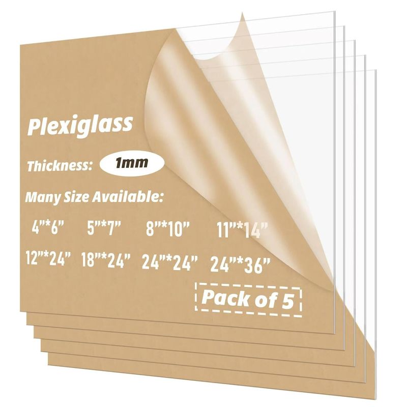 Photo 1 of DYCacrlic 5-Pack 24x24 Plexiglass Sheets,PET Sheet Panels,Clear Flexible Plastic Acrylic Plexiglass Sheet 24x24 for Picture Frames,Windows,Signs,Table Top,Door Scratch Protectors,Painting,Pet Barriers

