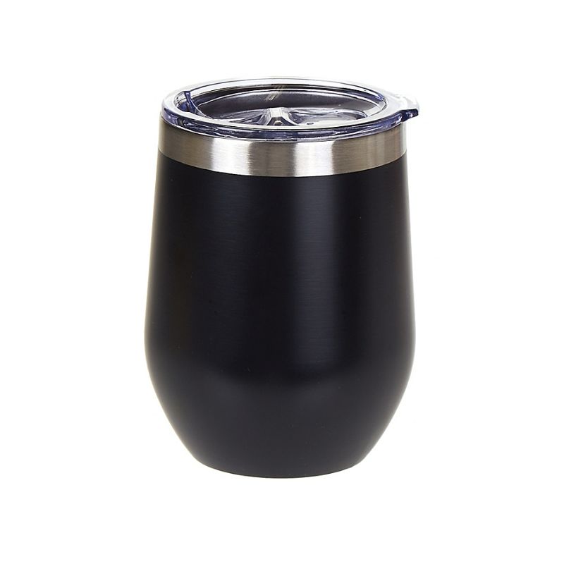 Photo 1 of Vacuum Insulated Wine Tumbler with Lid (Black), Stemless Stainless Steel Insulated Wine Glass 12oz, Double Wall Durable Coffee Mug, for Champaign, Cocktail, Beer, Office use
