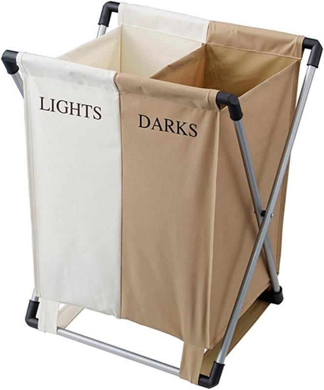 Photo 1 of Laundry Hamper Basket Aluminum Folding Double Section Light Dark Separator Large
