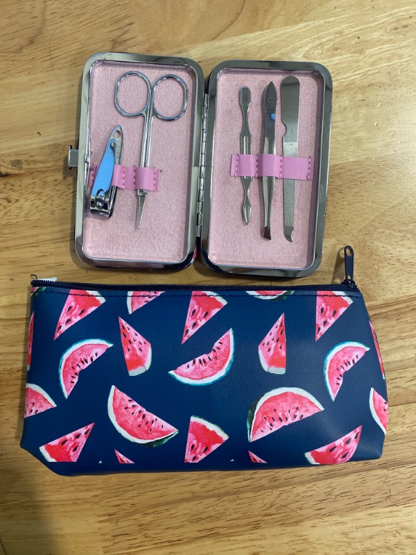 Photo 2 of Small Watermelon Cosmetic Bag & Manicure Case 5 Pieces 