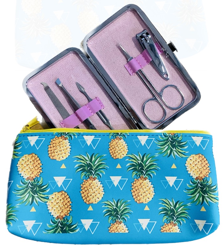 Photo 1 of ** Small Pineapple Cosmetic Bag & Manicure Case 5 Pieces **