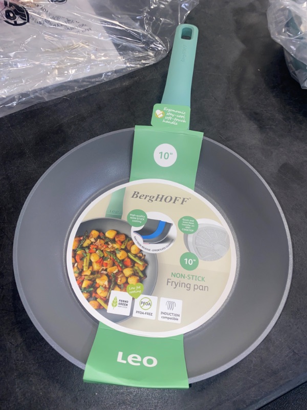 Photo 2 of Berghoff LEO Non-stick Cast Aluminum Frying Pan 10" Ferno-Green, PFOA Free Coating Soft-touch Stay-cool Handle Induction Cooktop Fast Heating, Dusty Green 10" Dusty Green