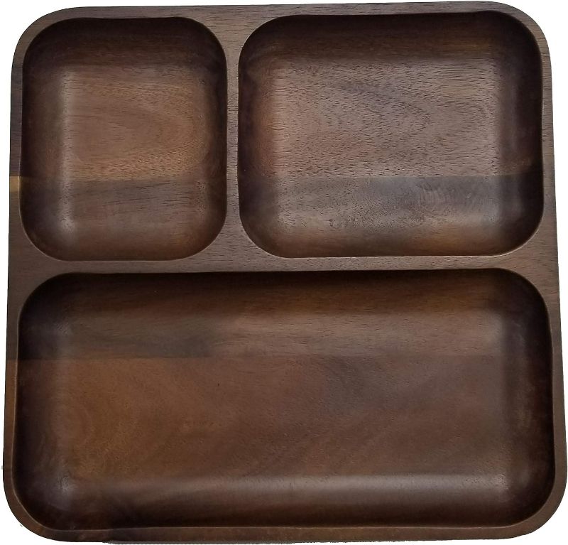 Photo 1 of BergHOFF Acacia Wood Tray 10" x 10" x 1", Serving Snacks, Fruits, Cheese, Veggies, Durable, Resusable, Pre-Seasoned with Vegetable Oil, Brown
