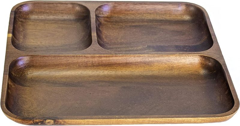 Photo 2 of BergHOFF Acacia Wood Tray 10" x 10" x 1", Serving Snacks, Fruits, Cheese, Veggies, Durable, Resusable, Pre-Seasoned with Vegetable Oil, Brown
