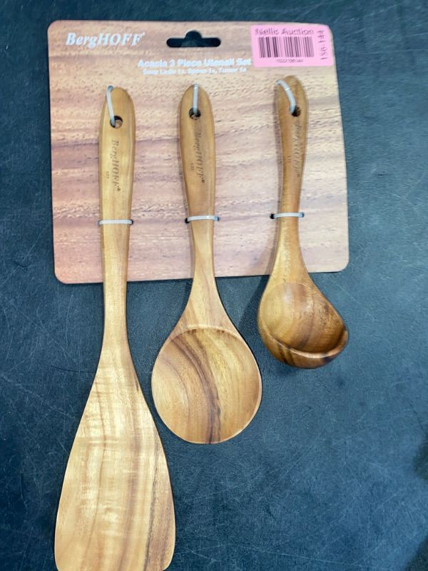 Photo 2 of Bamboo 3 Piece Wooden Utensil Set - Brown
