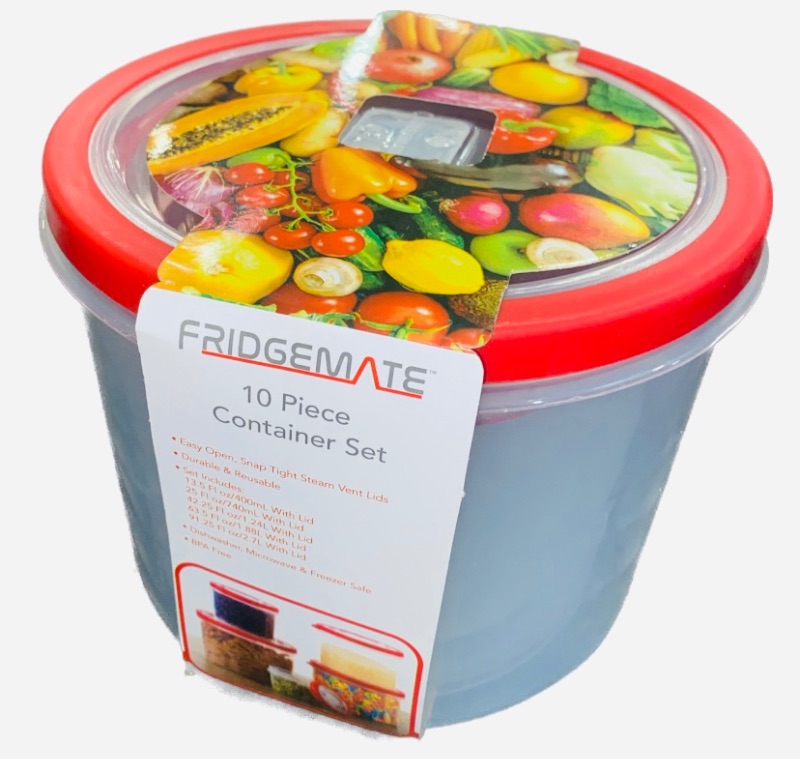 Photo 1 of FRIDGEMATE10 Piece Container Set
Set Includes: 13.5 FI oz/400mL With Lid
25 Fl oz/740mL With Lid
42.25 Fl oz/1.24L With Lid
63.5 Fl oz/1.88L With Lid
91.25 FI oz/2.7L With Lid
• Dishwasher, Microwave & Freezer Safe
• BPA Free