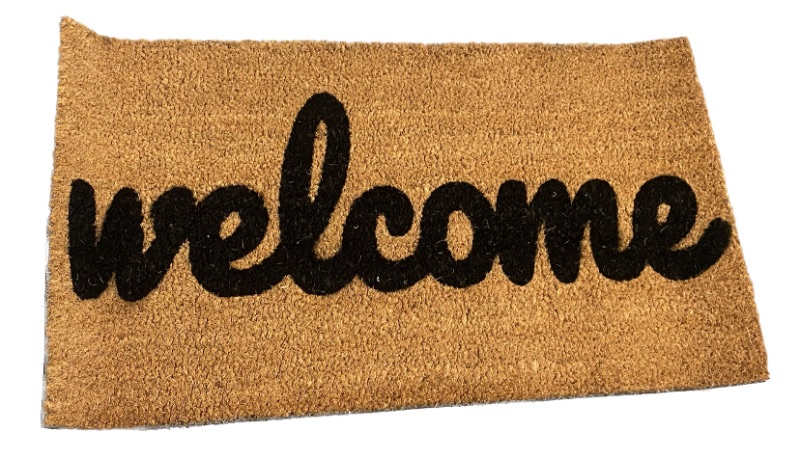 Photo 1 of Welcome Coir Door Mat, 18" x 30" x 0.5", Non Slip Backing, Elegant Front Door Welcome Entrance Mat, Natural, Indoor Outdoor, Low Profile, Easy to Clean, Great for Entry Ways, Patios,