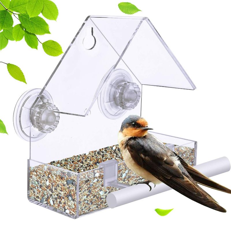 Photo 1 of *Please Read Clerk Comments* Clear Acrylic Bird Feeder with Strong Window Suction Cups and Seed Tray, Small Outdoor Bird Feeder for Wild Birds, Finch, Cardinal and Bluebird, Medium