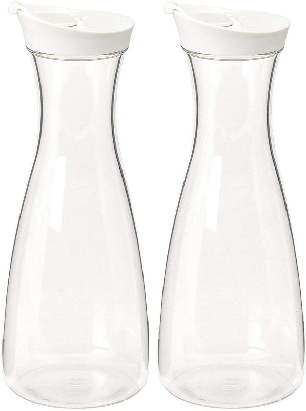 Photo 1 of 2 Pack - Large White (clear) Plastic Carafe Pitcher -Acrylic -BPA Free -57 oz.(1.7 LT.) - Durable - For Juice - Water - Wine - Iced Tea or Milk- Not Suitable for Hot Drinks - No Stickers! (2)

