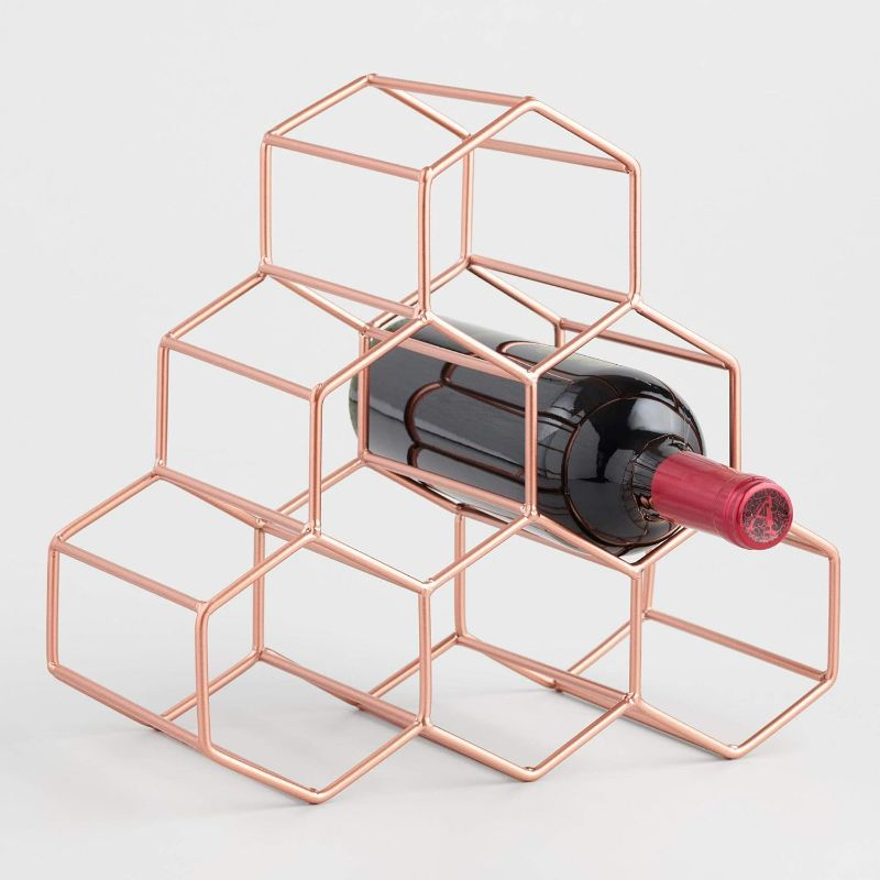 Photo 1 of Charmed Hexagon 6 Bottle Wine Rack in Rose Gold

