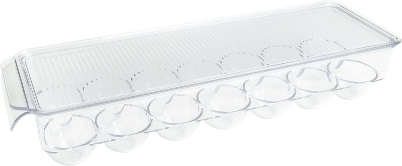 Photo 1 of KSEG12-AMZ Egg Tray 14pc Stackable Food Storage Organizer for Refrigerator, 14.5" x 3" x 4.5", Clear
