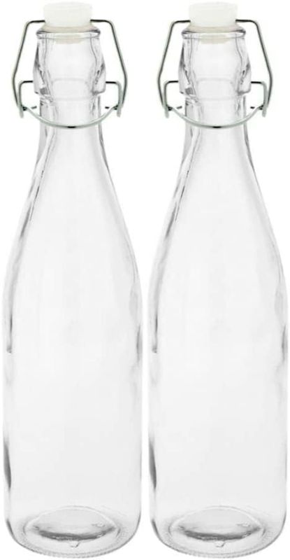 Photo 1 of 2PK Swing Top Glass Bottles Flip Top Brewing Bottles, For Kombucha, Kefir, Beer - Oil, Vinegar, Beverages Clear Color - Air Tight Plastic Cap - 20 oz. Leak Proof - (2)
