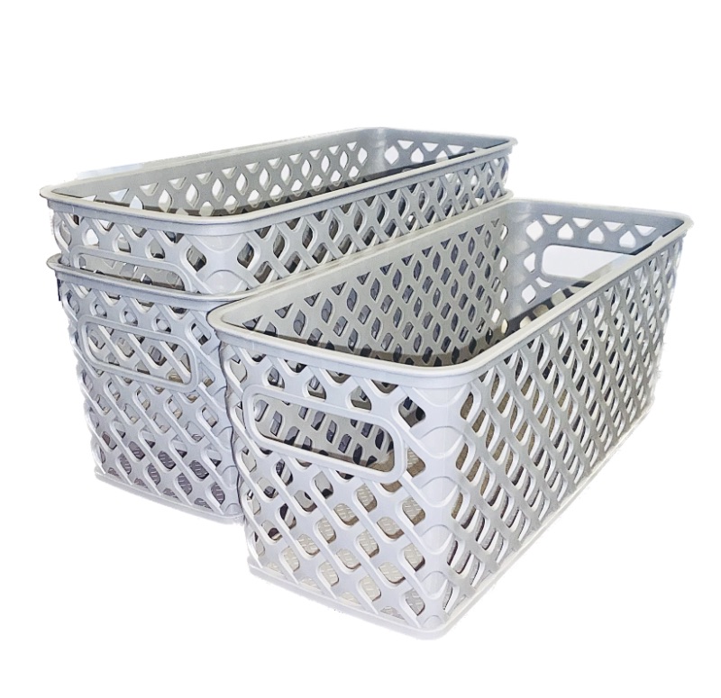 Photo 1 of 3 Plastic Storage Bins 13.5 x 5.3 x 5 inches, Small Weave Organizer Bins with Integrated Handles for Home, Kitchen/Pantry, Craft Room, Bookshelf 