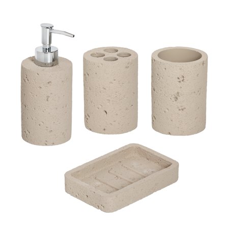 Photo 1 of Honey-Can-Do 4-Piece Bath Accessory Set in Grey Cement, Natural Gray