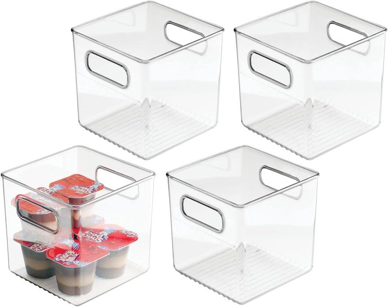 Photo 1 of mDesign Set of 4 Fridge Boxes – 15 x 15 x 15 cm – Stackable Storage Containers for Food – Ideal Plastic Storage Box – Kitchen Shelf or in the Fridge – Transparent