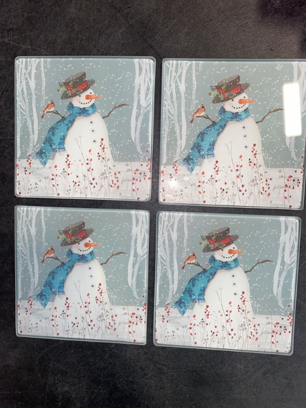 Photo 3 of Winter Snowmen Glass Coasters Set Of 4 