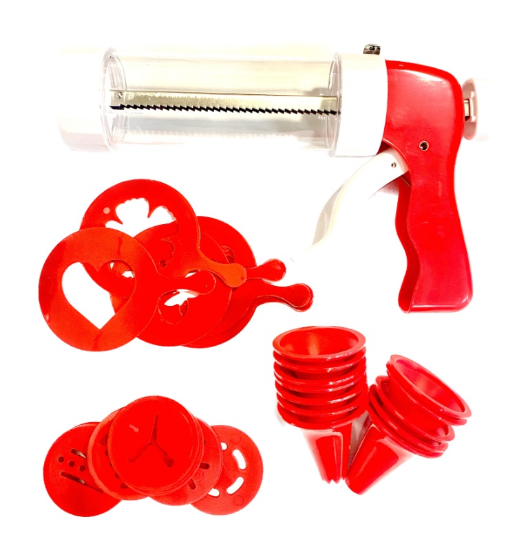 Photo 1 of 32 Piece COOKIE PRESS & DECORATION KIT
Includes: Cookie Press 13 Cutting Discs 12 Icing Nozzles 6 Die Cut Decorating Stencils