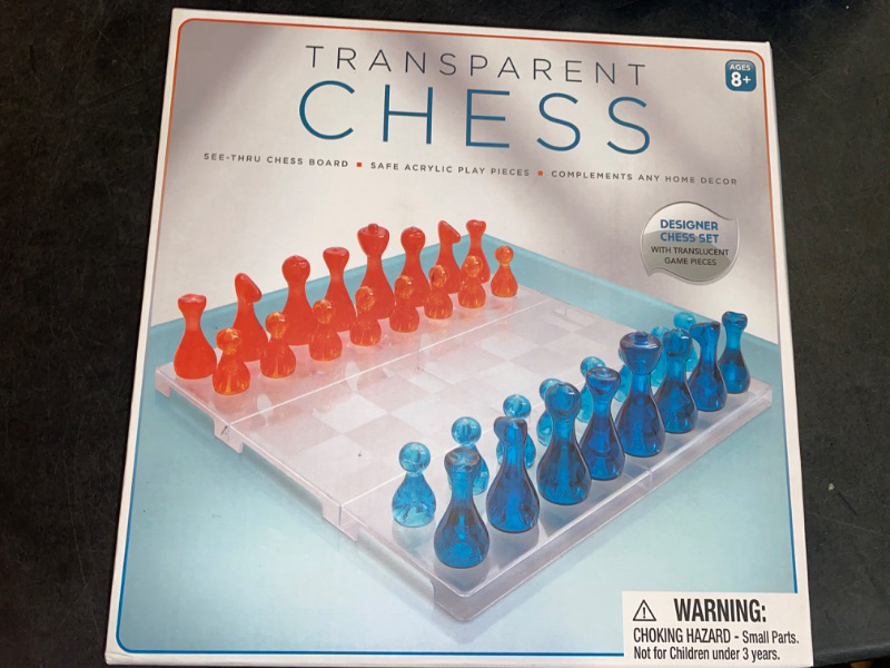 Photo 2 of Board Games - Premium Transparent Chess Board with 32 Translucent Game Pieces. Acrylic Chess Game Set, Compact Size for Travel, Chess Sets for Adults, Chess Set for Kids - for Home or Office Décor
