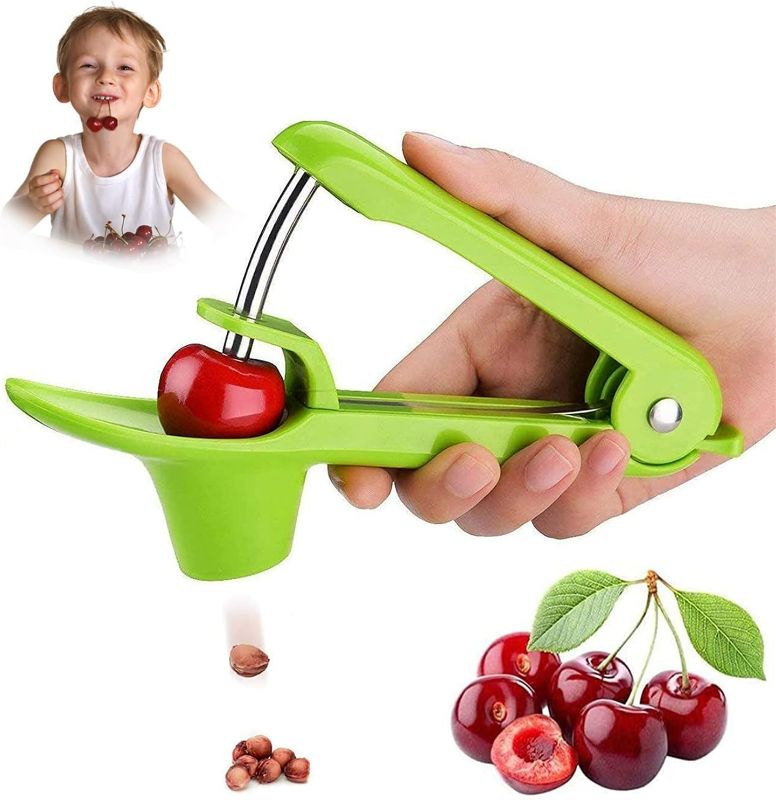 Photo 1 of Cherry Pitter Tool, Olive Pitter Tool, Cherry Pitter Remover, Cherry Core Remover Tool with Space-Saving Lock Design, Pit Remover for Cherries (Green) (2 Pack )
