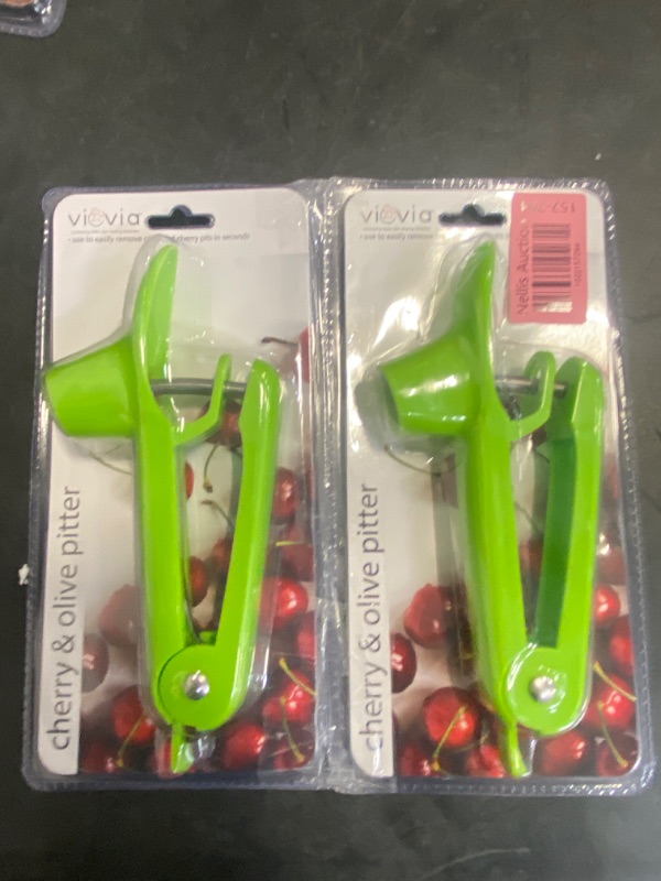 Photo 2 of Cherry Pitter Tool, Olive Pitter Tool, Cherry Pitter Remover, Cherry Core Remover Tool with Space-Saving Lock Design, Pit Remover for Cherries (Green) (2 Pack )
